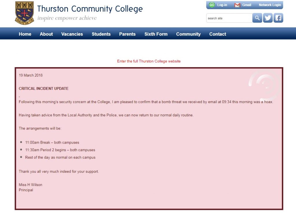 Thurston Community College in lockdown after hoax bomb threat