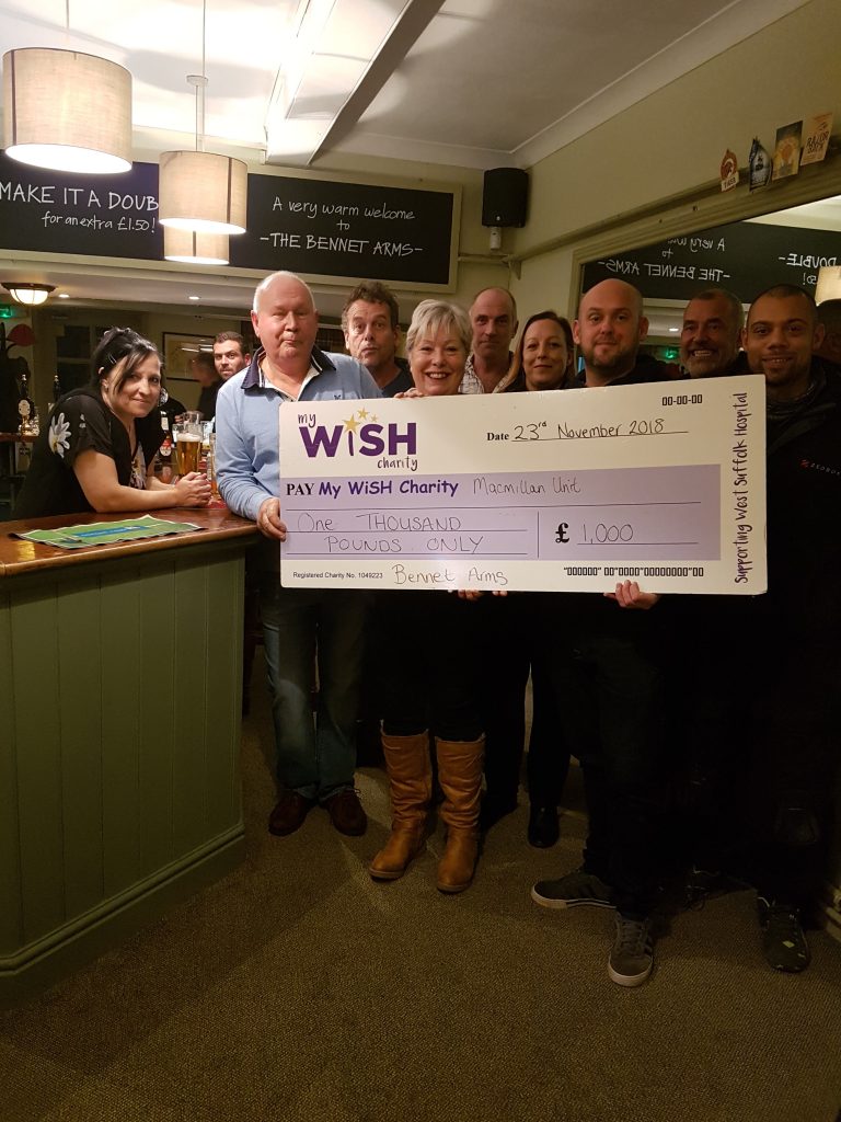 A pub in Rougham has raised Â£1000 for the MacMillian Unit at West Suffolk Hospital