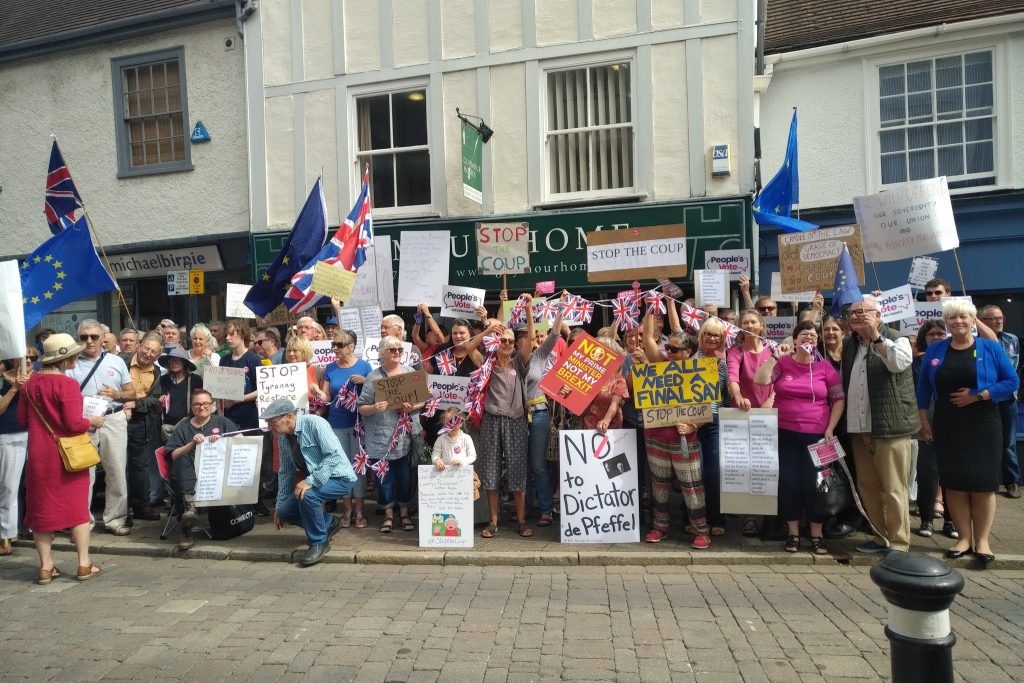 More than 100 people take to the streets of Bury St Edmunds as part of the âStop the Coup, Defend Democracyâ Brexit demonstrations
